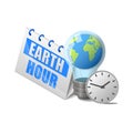 Planet earth in a light bulb and clock near calendar earth hour lettering isometric isolated Royalty Free Stock Photo